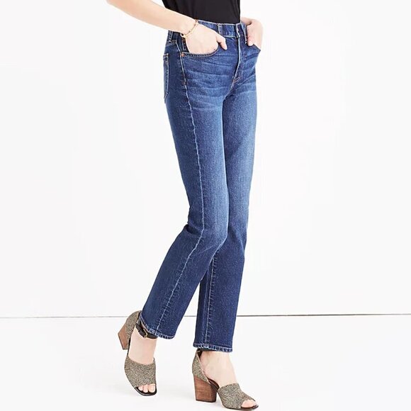 Madewell Denim - Madewell Cruiser straight leg jeans denim dark wash whiskering women 26